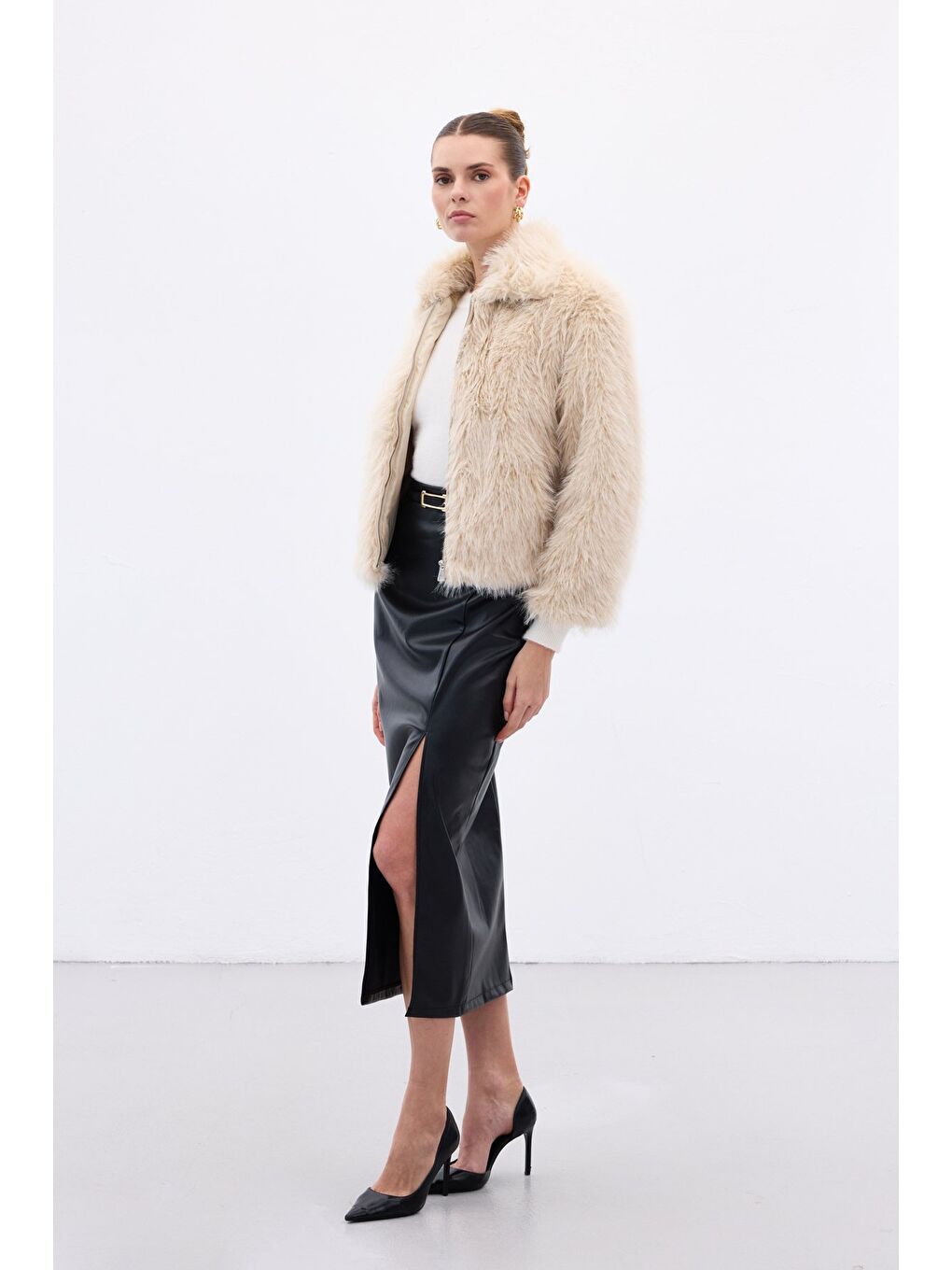 Kemerli Deri Etek - Siyah-2