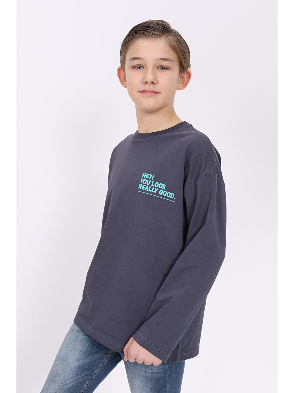 Antrasit Erkek Çocuk Baskılı Sweatshirt-1