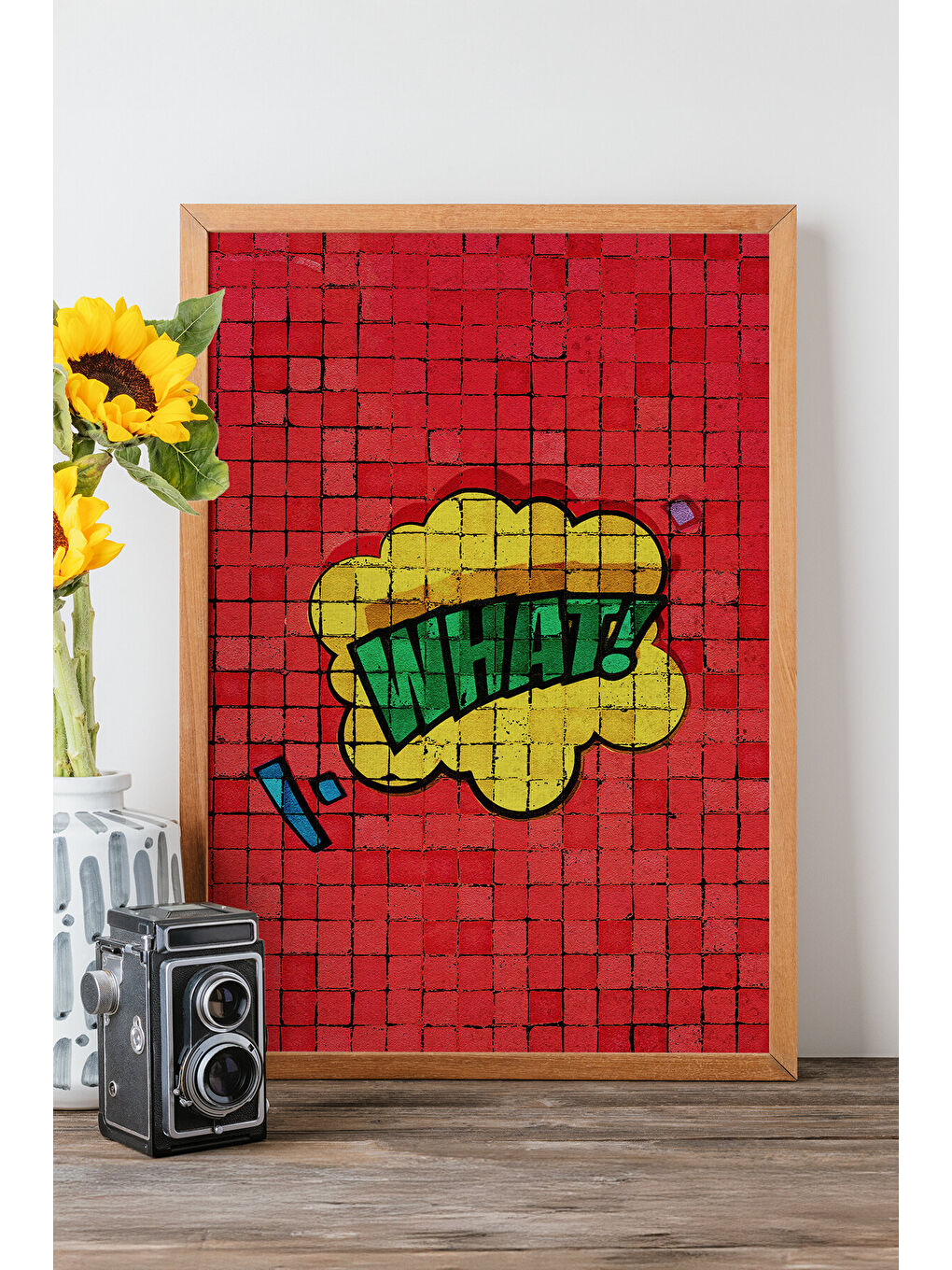 Beyaz Tek Parça Gerçek Ham Ahşap Çerçeveli Popart Mosaic Çizgili Tablo - Model 7 - POPMOSAIC7-3348