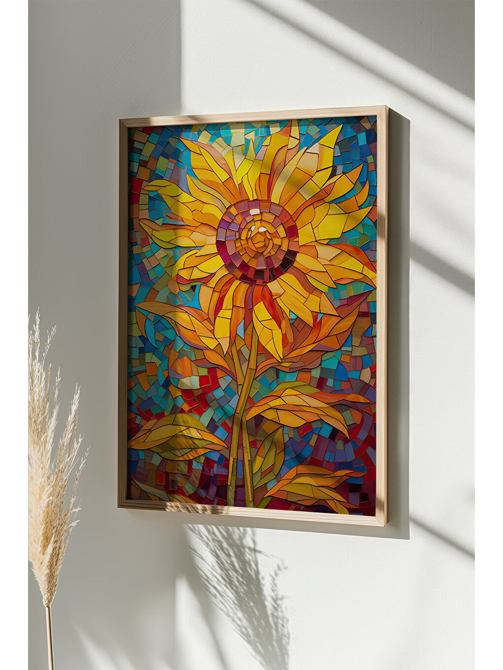 Beyaz Tek Parça Gerçek Ham Ahşap Çerçeveli Mosaic Temalı Tablo - Model 1 - MSCARTMDL1-5070-1