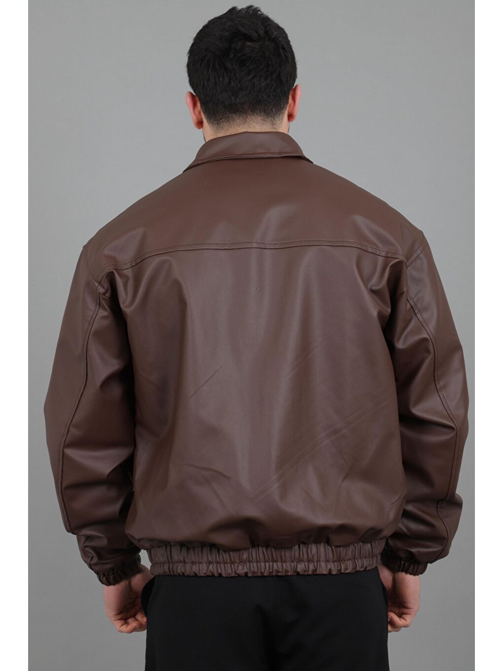 Kahverengi Yakalı Bel Lastikli Suni Deri Mont 1787_50446-6