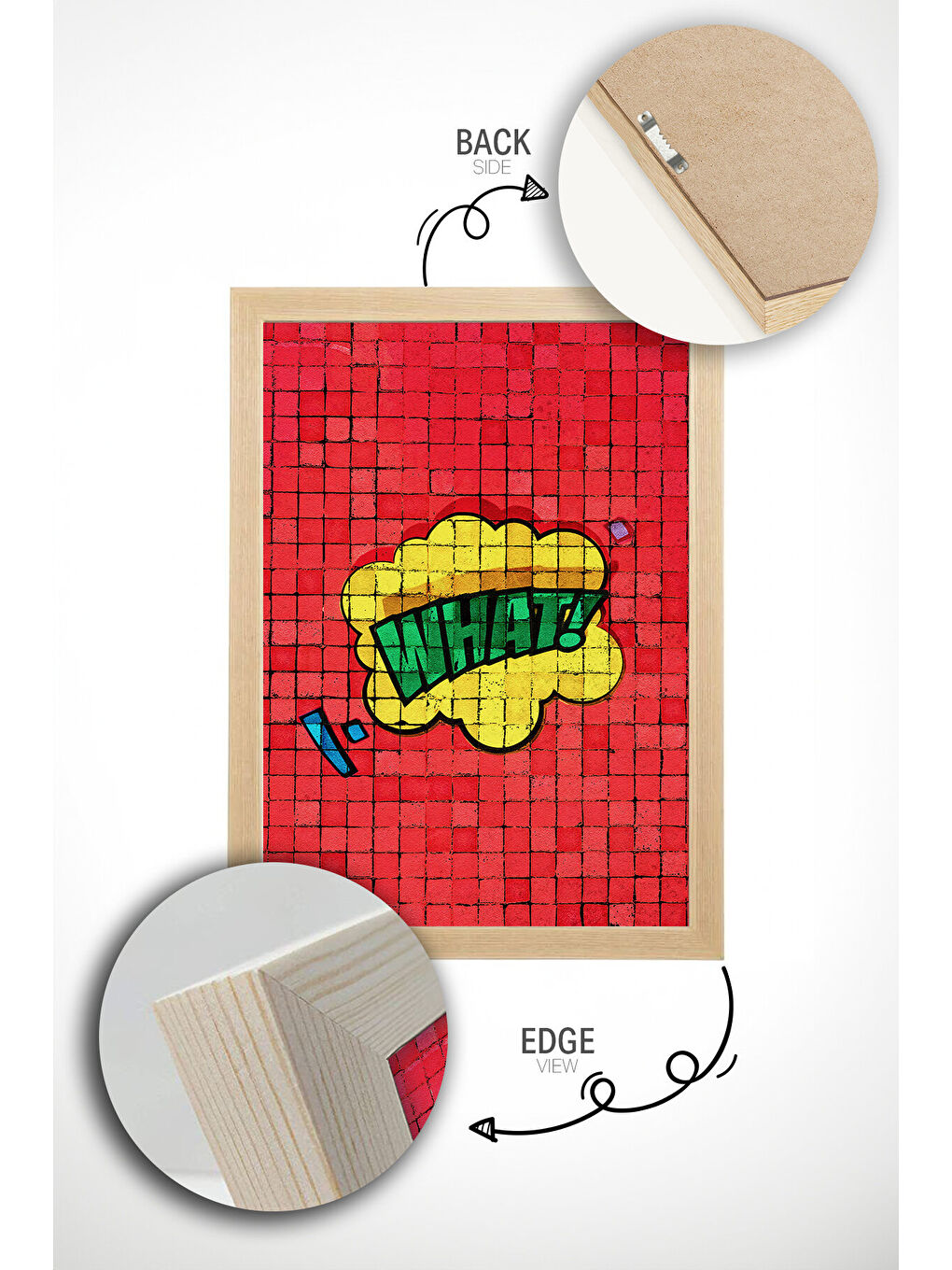 Beyaz Tek Parça Gerçek Ham Ahşap Çerçeveli Popart Mosaic Çizgili Tablo - Model 7 - POPMOSAIC7-3348-1