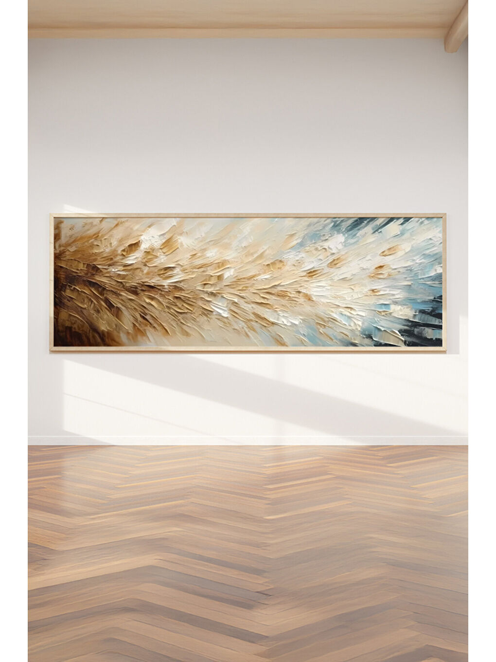 Beyaz Tek Parça Gerçek Ham Ahşap Yatay Panorama Çerçeveli Tablo - Model 27 - 33 x 70-1