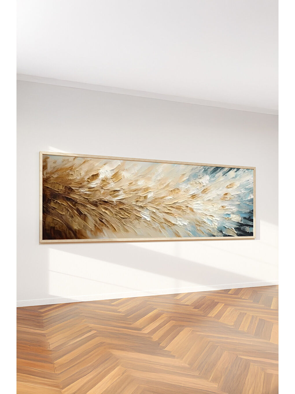 Beyaz Tek Parça Gerçek Ham Ahşap Yatay Panorama Çerçeveli Tablo - Model 27 - 33 x 70-2