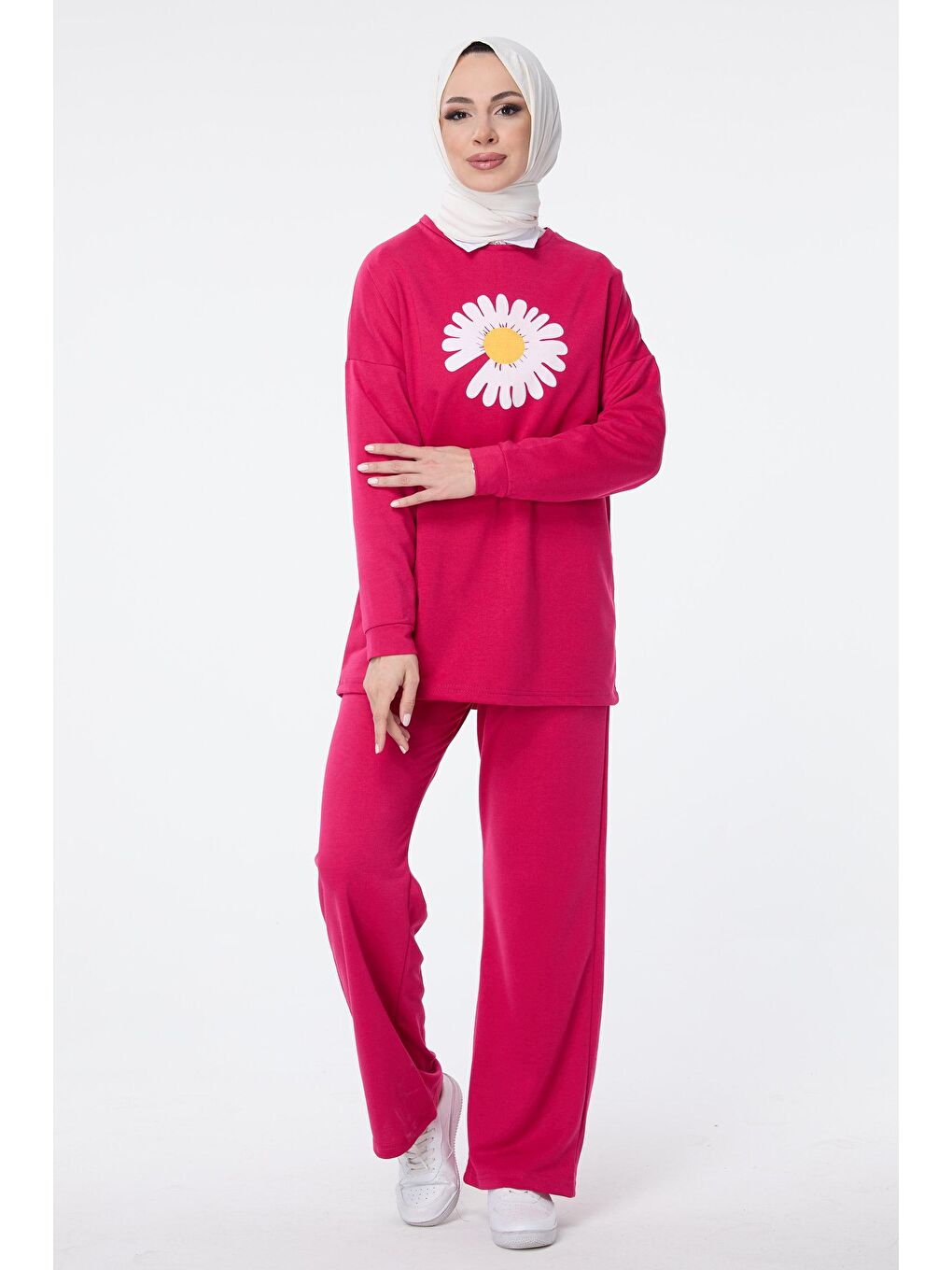 Bisiklet Yaka Kadın Fuşya Eşofman Takımı - 13061-1