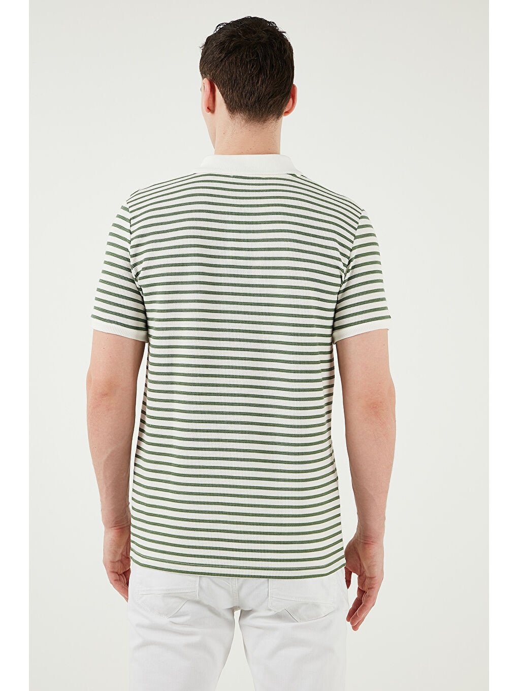 Yeşil Pamuklu Regular Fit Çizgili Polo Yaka %100 Pamuk Tişört 5903009-6