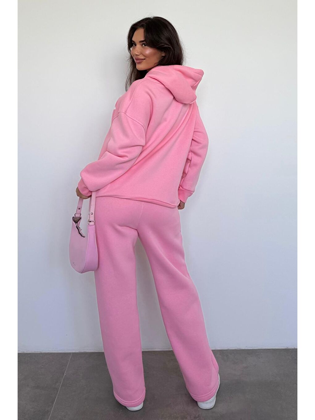 Pembe Kapüşonlu Baskılı Kadın Eşofman Takımı Mg2524-1