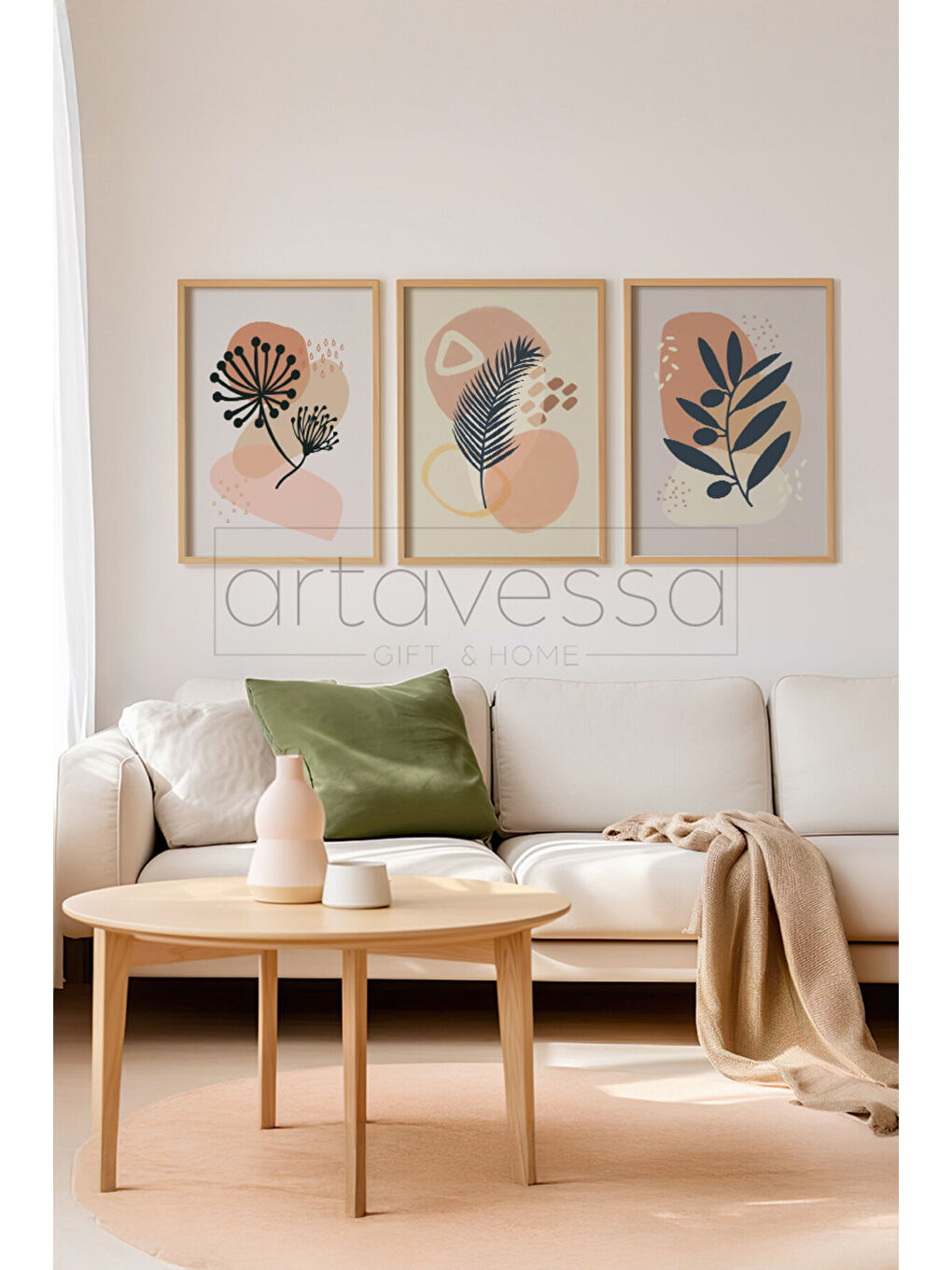 Beyaz 3 Parça Gerçek Ham Ahşap Çerçeveli Tablo Seti - Model 15 - AVSS3LUMDL15-3348-1