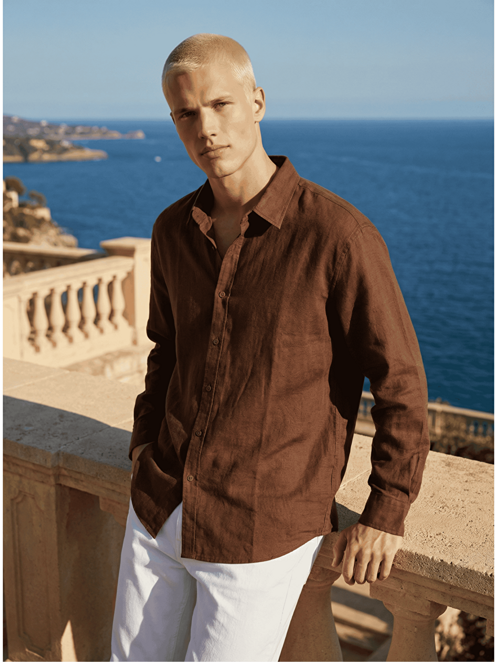 Erkek Yarım Oversize Müslin Kumaş Pamuklu Gömlek Kahverengi