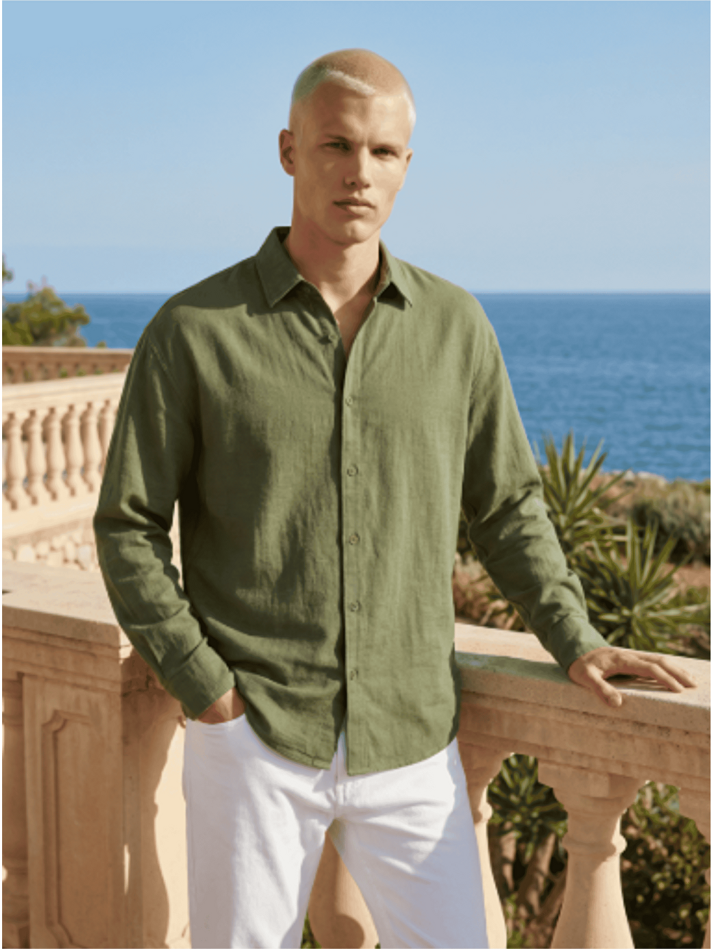 Erkek Yarım Oversize Müslin Kumaş Pamuklu Gömlek Yeşil-1