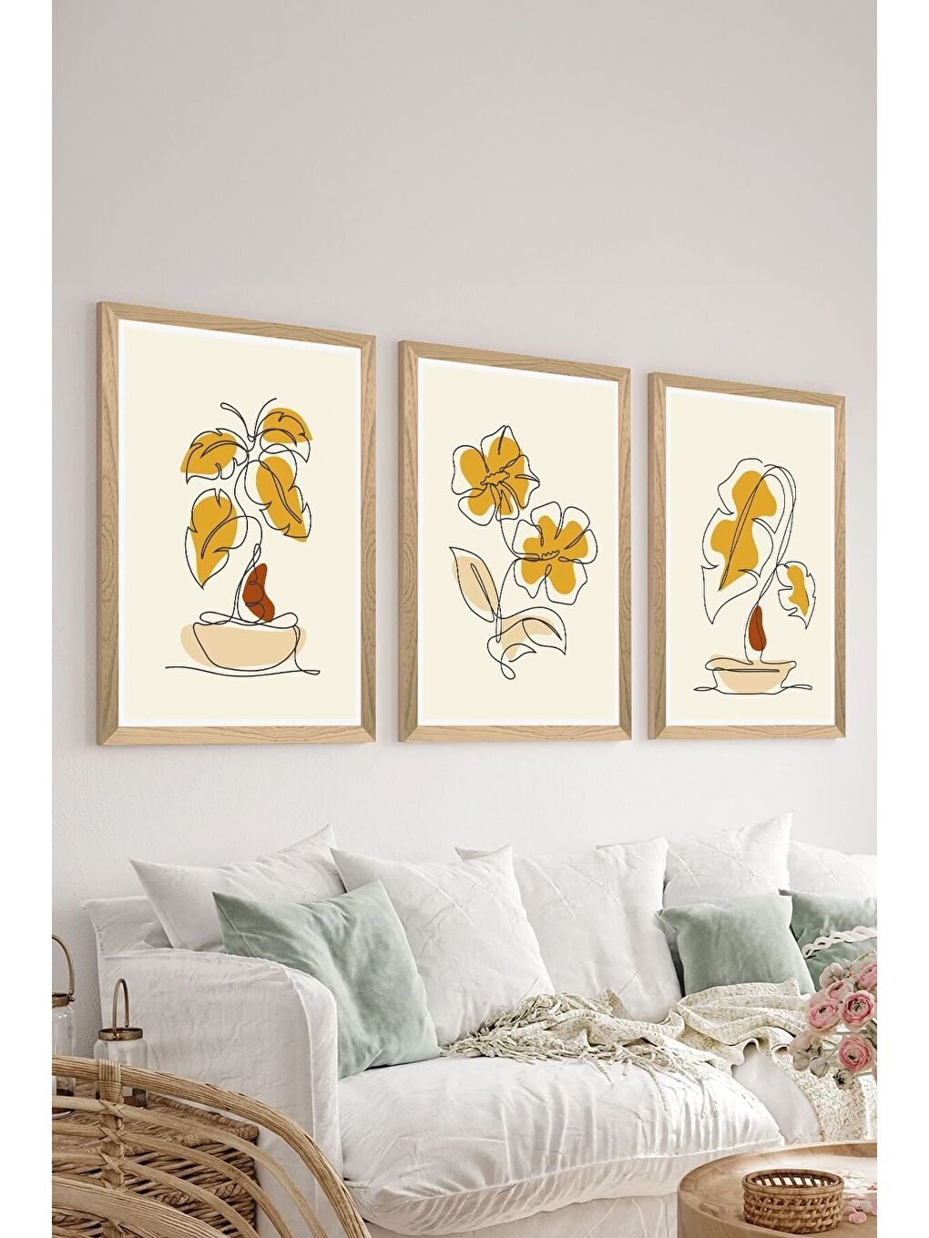 Beyaz 3 Parça Ahşap Çerçeve Görünümlü MDF Poster Tablo Seti - Set 107 - MDF3DSOHOSET107-3348