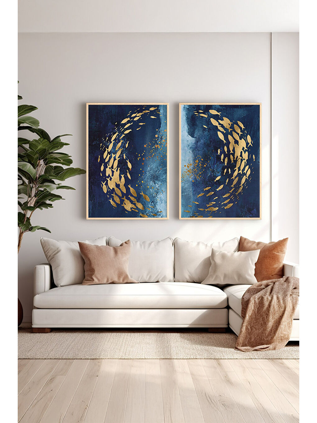 Beyaz 2 Parça Gerçek Ahşap Renkli Çerçeveli Tablo Seti - Model 5 - ERSY2LIMODEL5-AHSAP