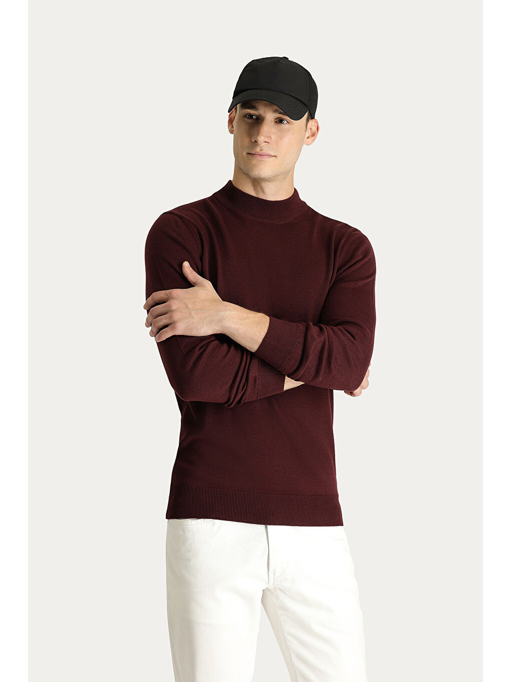 Bordo Bato Yaka Regular Fit Pamuklu Triko Kazak-2