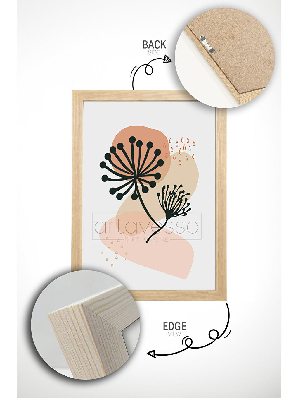 Beyaz 3 Parça Gerçek Ham Ahşap Çerçeveli Tablo Seti - Model 15 - AVSS3LUMDL15-3348-2