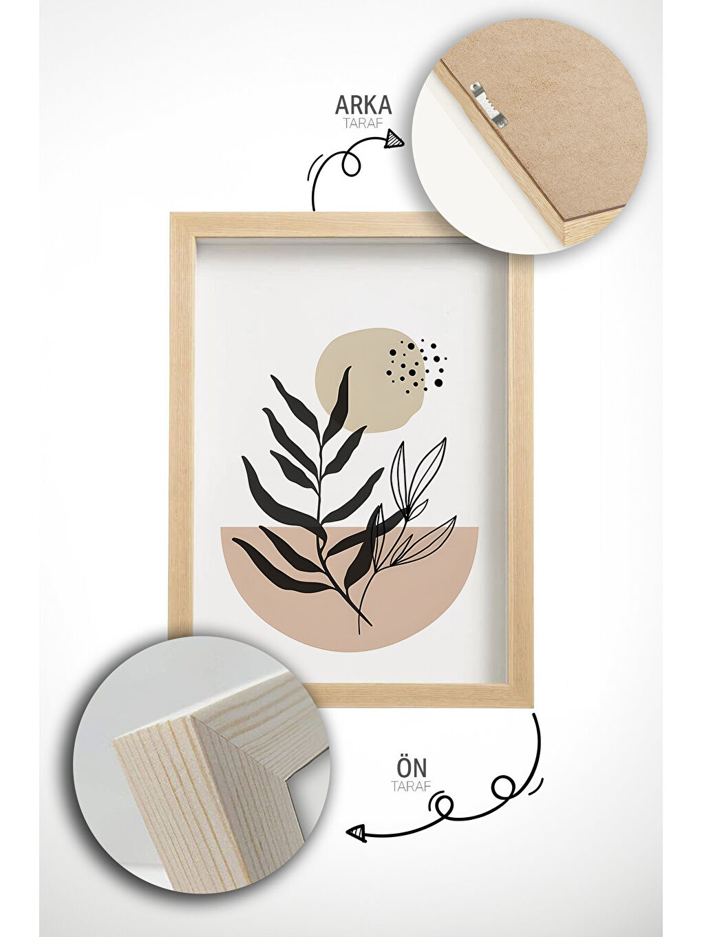 Beyaz 3 Parça Gerçek Ahşap Renkli Çerçeveli Tablo Seti - Model 7 - ARTVMODEL7-AHSAP-1