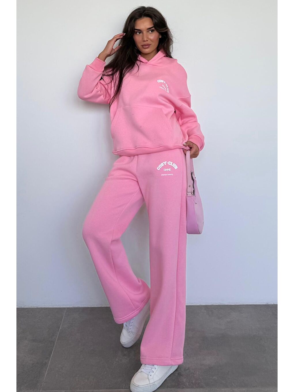 Pembe Kapüşonlu Baskılı Kadın Eşofman Takımı Mg2524-2