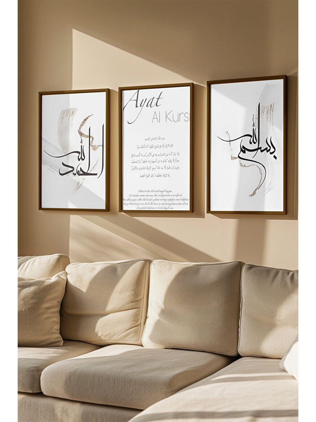 Beyaz 3 Parça Kahverengi Gerçek Ahşap Çerçeveli Tablo Seti - Model 18 - ERSY3KHVCRV18-2030