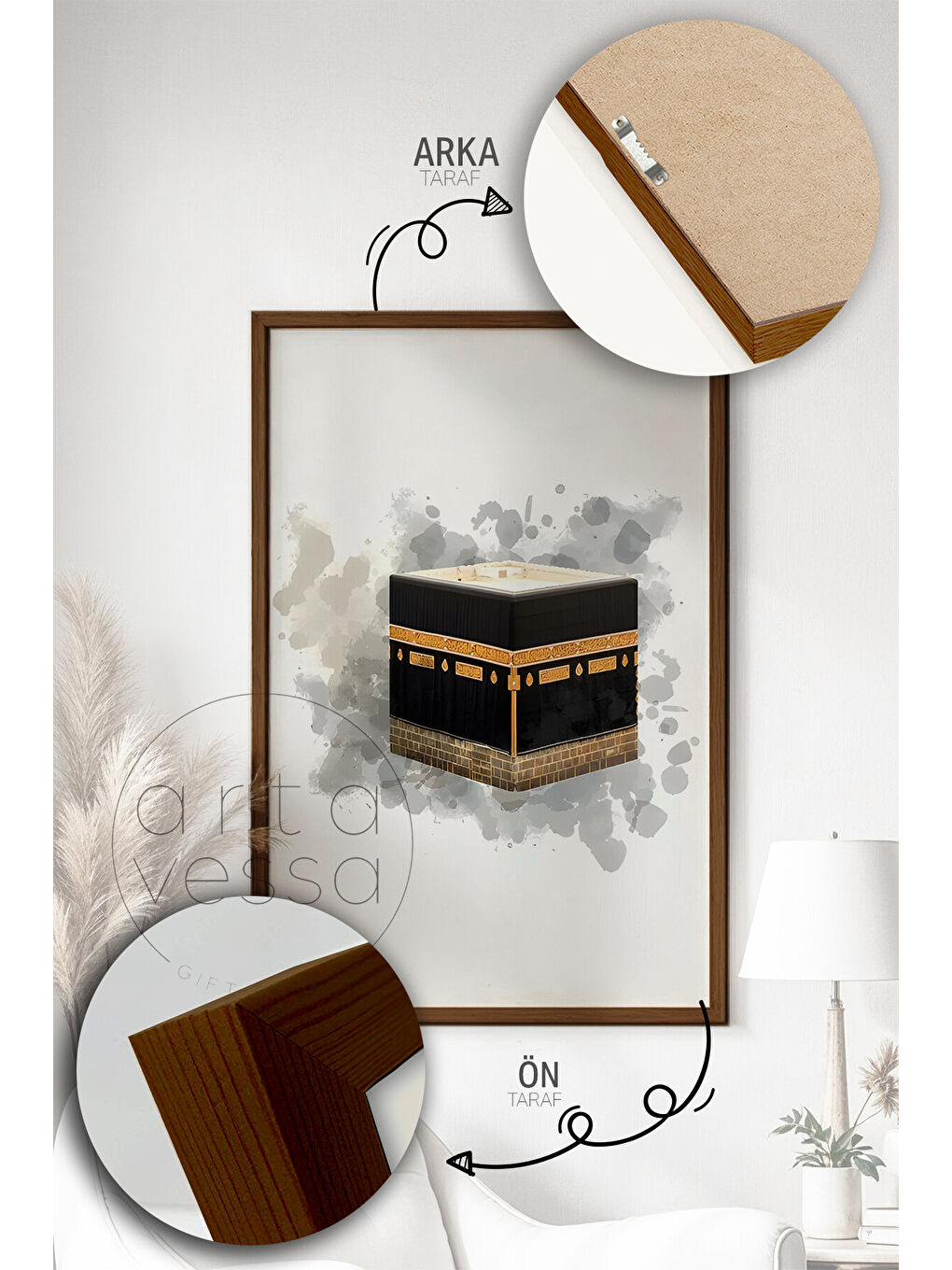 Beyaz 3 Parça Kahverengi Gerçek Ahşap Çerçeveli Tablo Seti - Model 15 - ERSY3KHVCRV15-3348-4