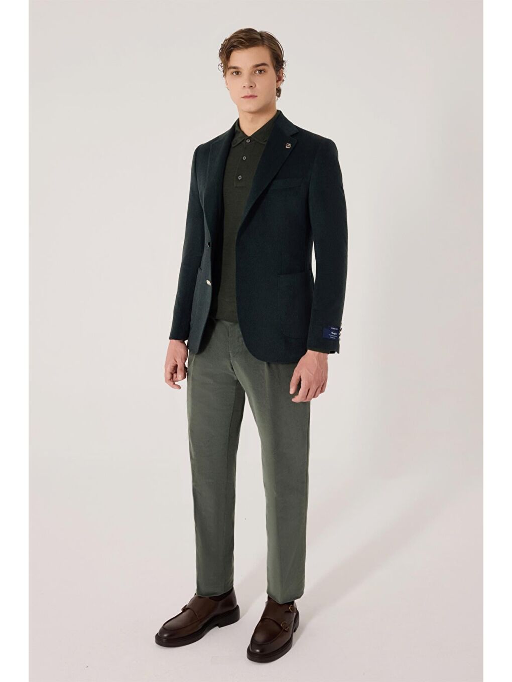 Yeşil Regular Fit %100 Yün Ceket Yaka Erkek Klasik Ceket-1