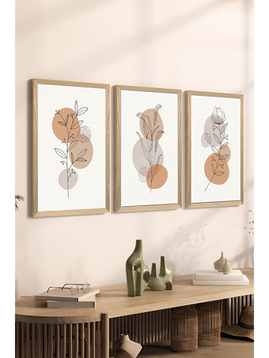 Beyaz 3 Parça Ahşap Çerçeve Görünümlü MDF Poster Tablo Seti - Set 120 - MDF3DSOHOSET120-3348