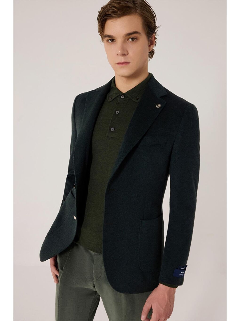Yeşil Regular Fit %100 Yün Ceket Yaka Erkek Klasik Ceket-2
