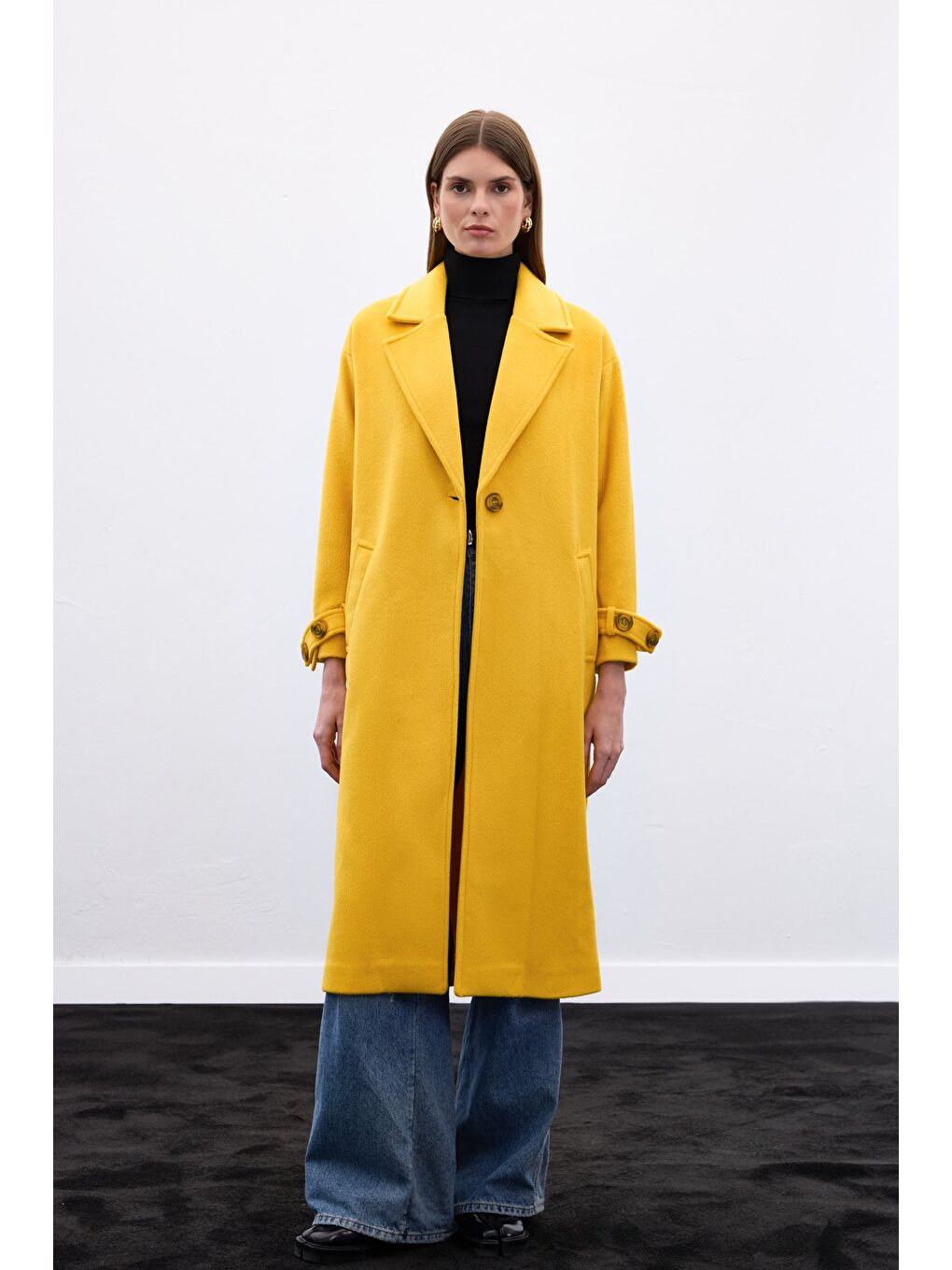 Kol Kemer Detaylı Salaş Kaban - Sarı-1