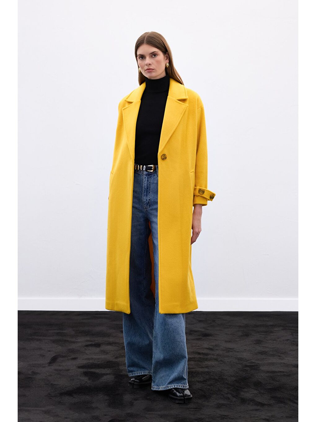 Kol Kemer Detaylı Salaş Kaban - Sarı-2