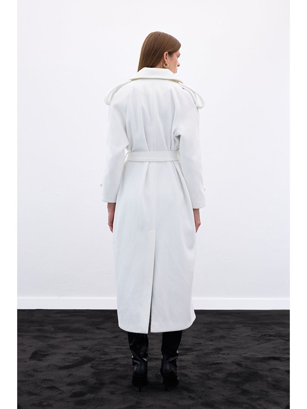 Geniş Yaka Uzun Kaban - Ekru-7