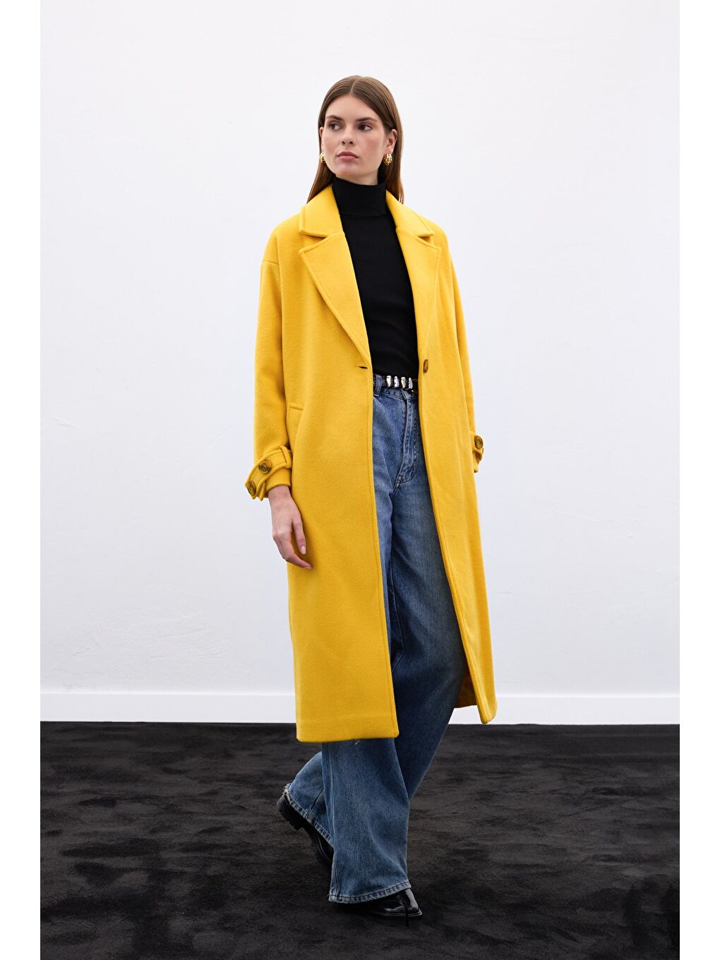 Kol Kemer Detaylı Salaş Kaban - Sarı-3