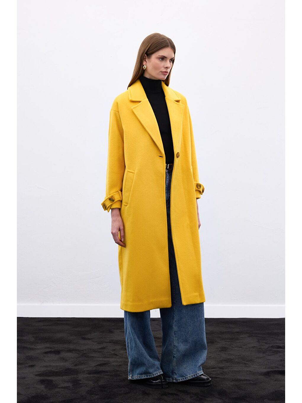 Kol Kemer Detaylı Salaş Kaban - Sarı-4