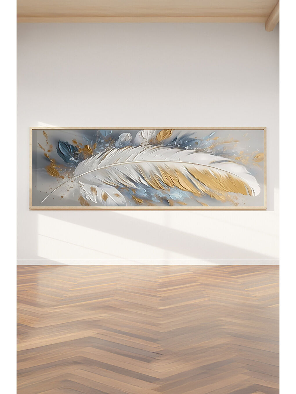 Beyaz Tek Parça Gerçek Ham Ahşap Yatay Panorama Çerçeveli Tablo - Model 29 - 50 x 120-1