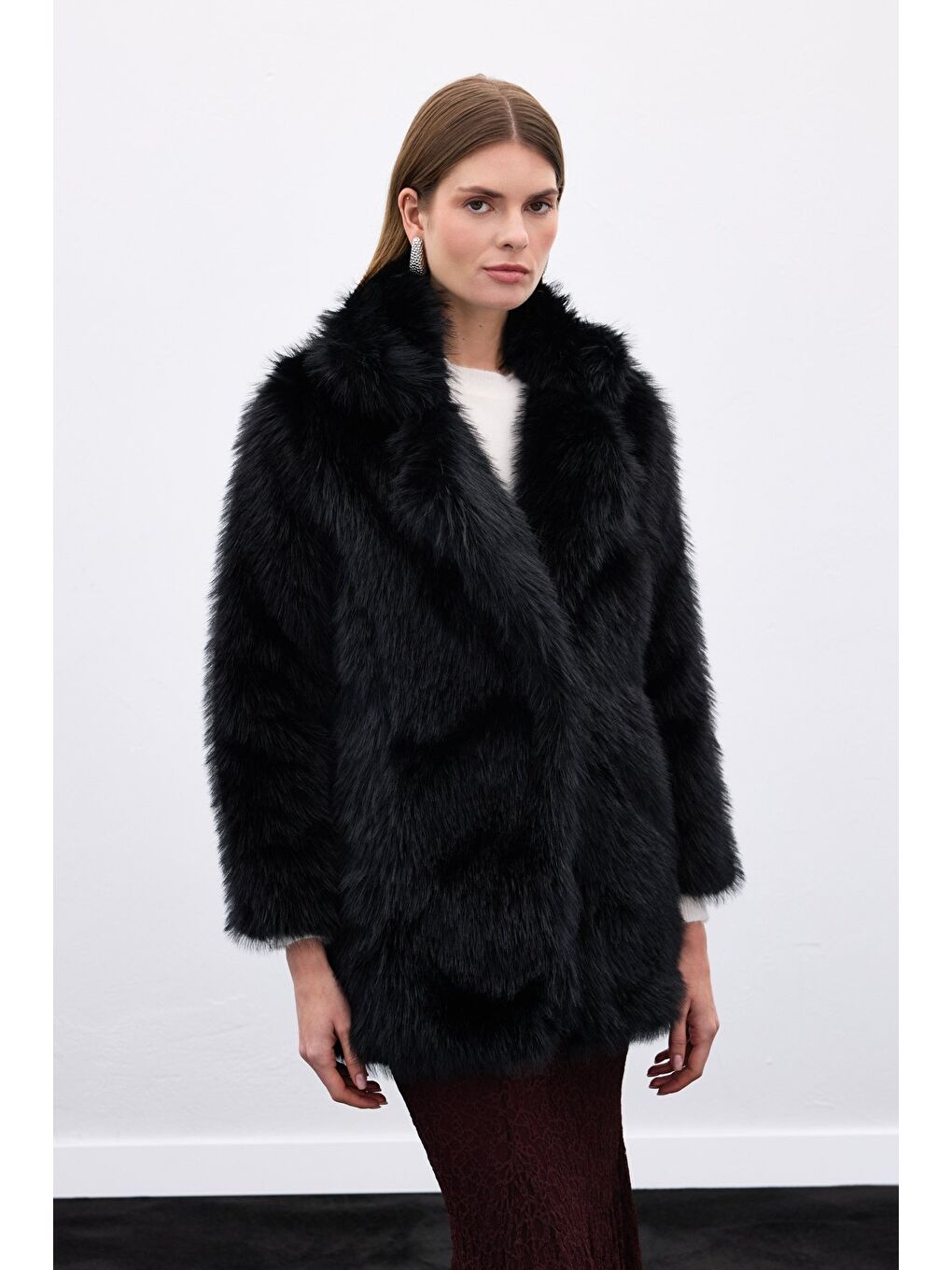 Çıt Çıt Detaylı Kürk - Siyah-1