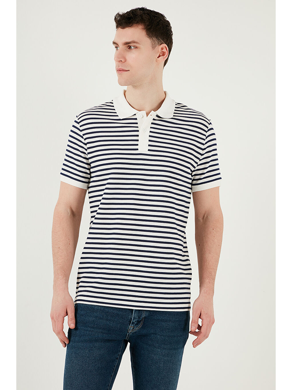 İndigo Pamuklu Regular Fit Çizgili Polo Yaka %100 Pamuk Tişört 5903009-2