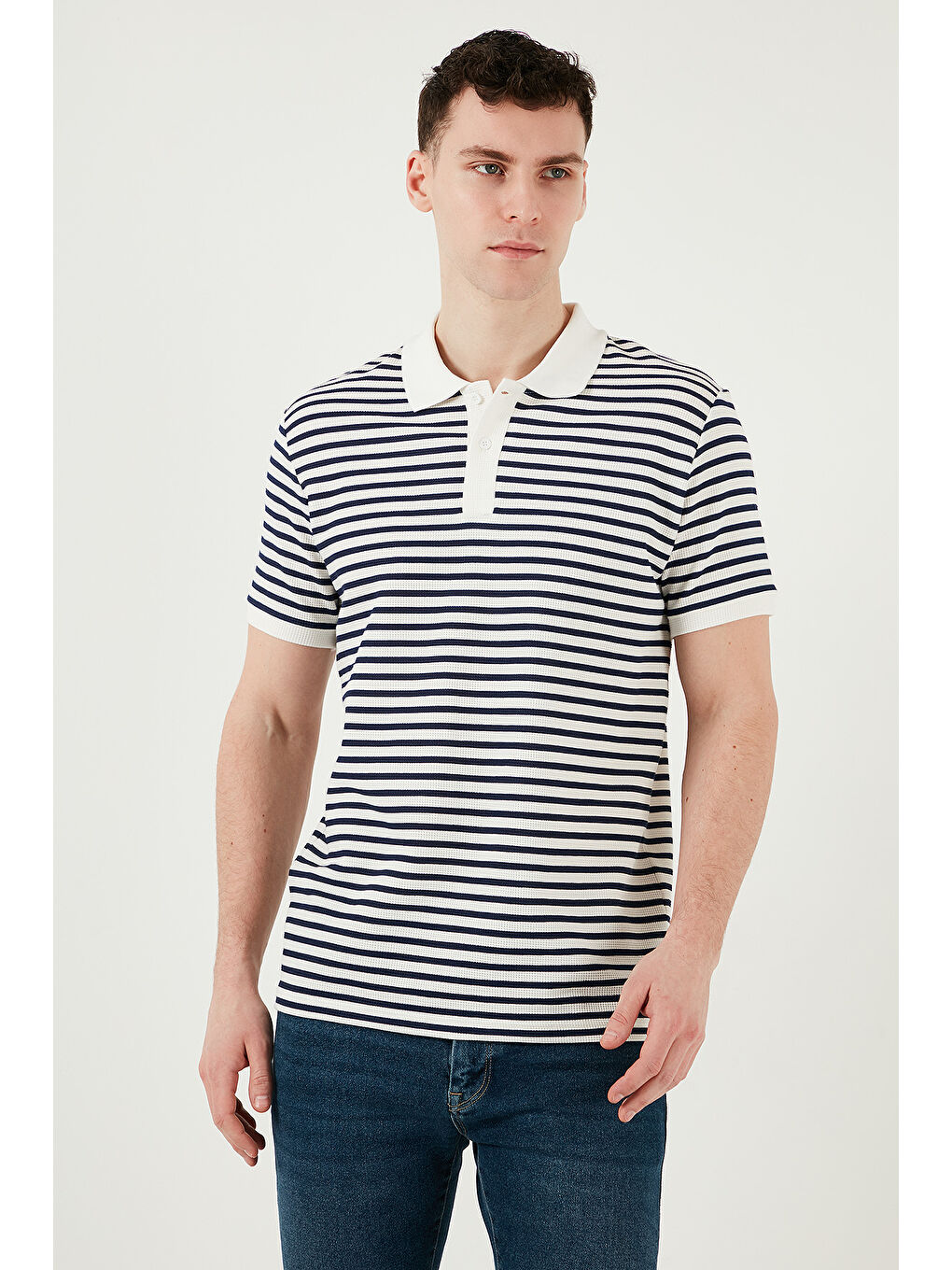 İndigo Pamuklu Regular Fit Çizgili Polo Yaka %100 Pamuk Tişört 5903009-4