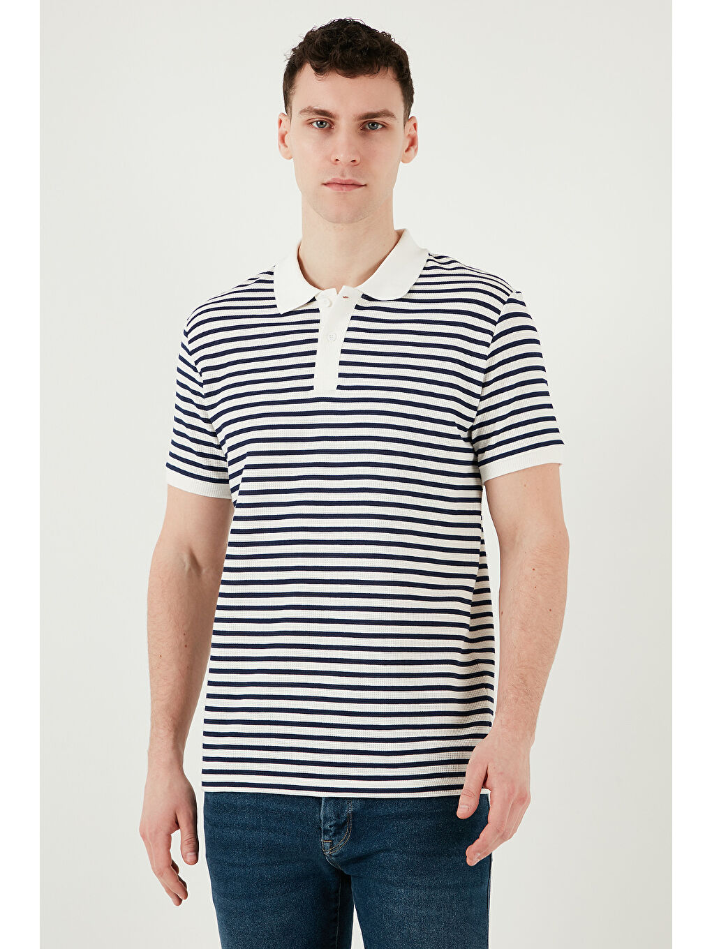 İndigo Pamuklu Regular Fit Çizgili Polo Yaka %100 Pamuk Tişört 5903009-5