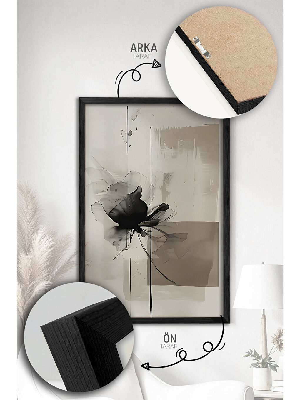 Beyaz 3 Parça Gerçek Ahşap Renkli Çerçeveli Tablo Seti - Model 40 - ARTVMODEL40-SIYAH-1