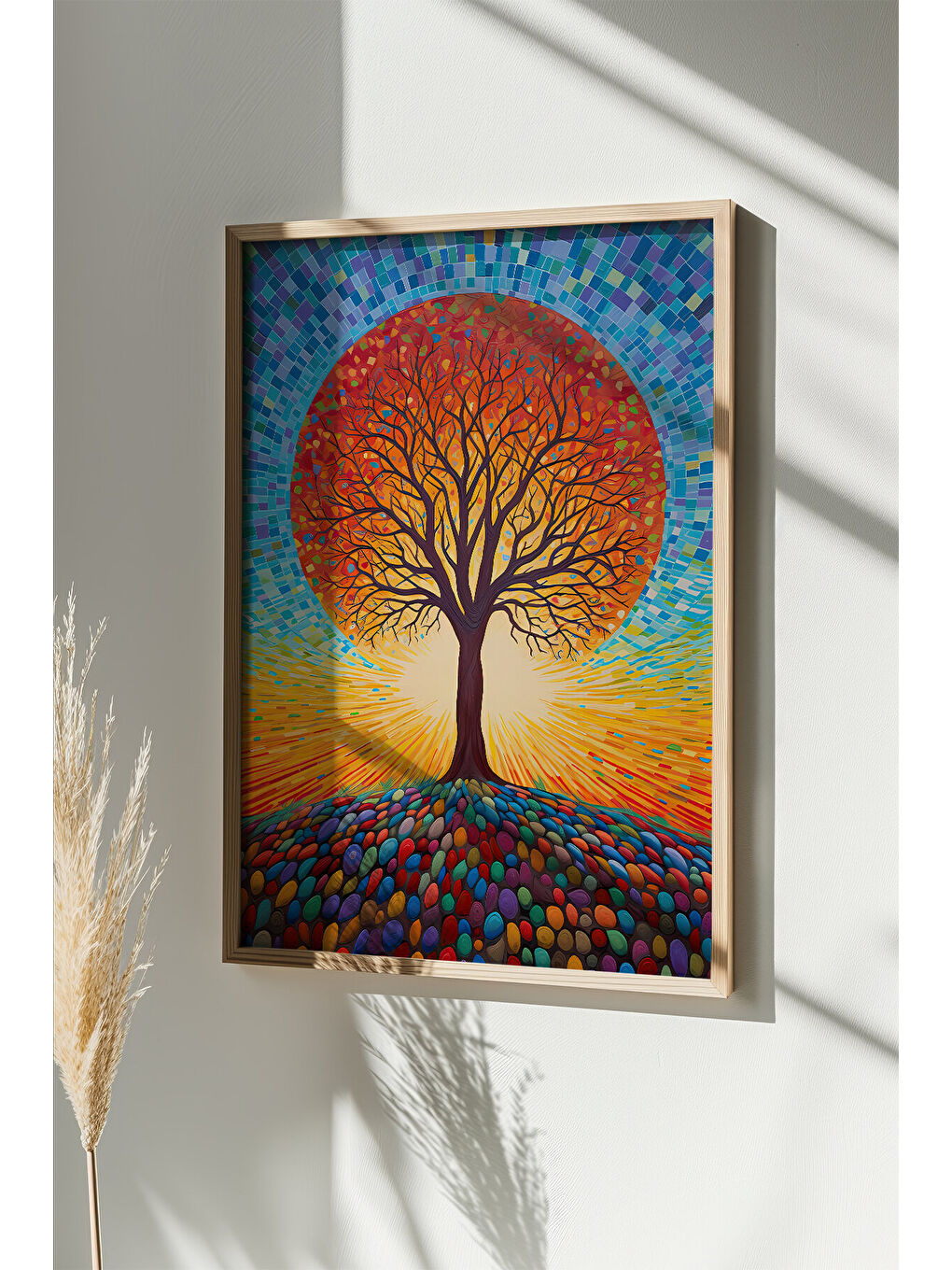 Beyaz Tek Parça Gerçek Ham Ahşap Çerçeveli Mosaic Temalı Tablo - Model 2 - MSCARTMDL2-5070-1