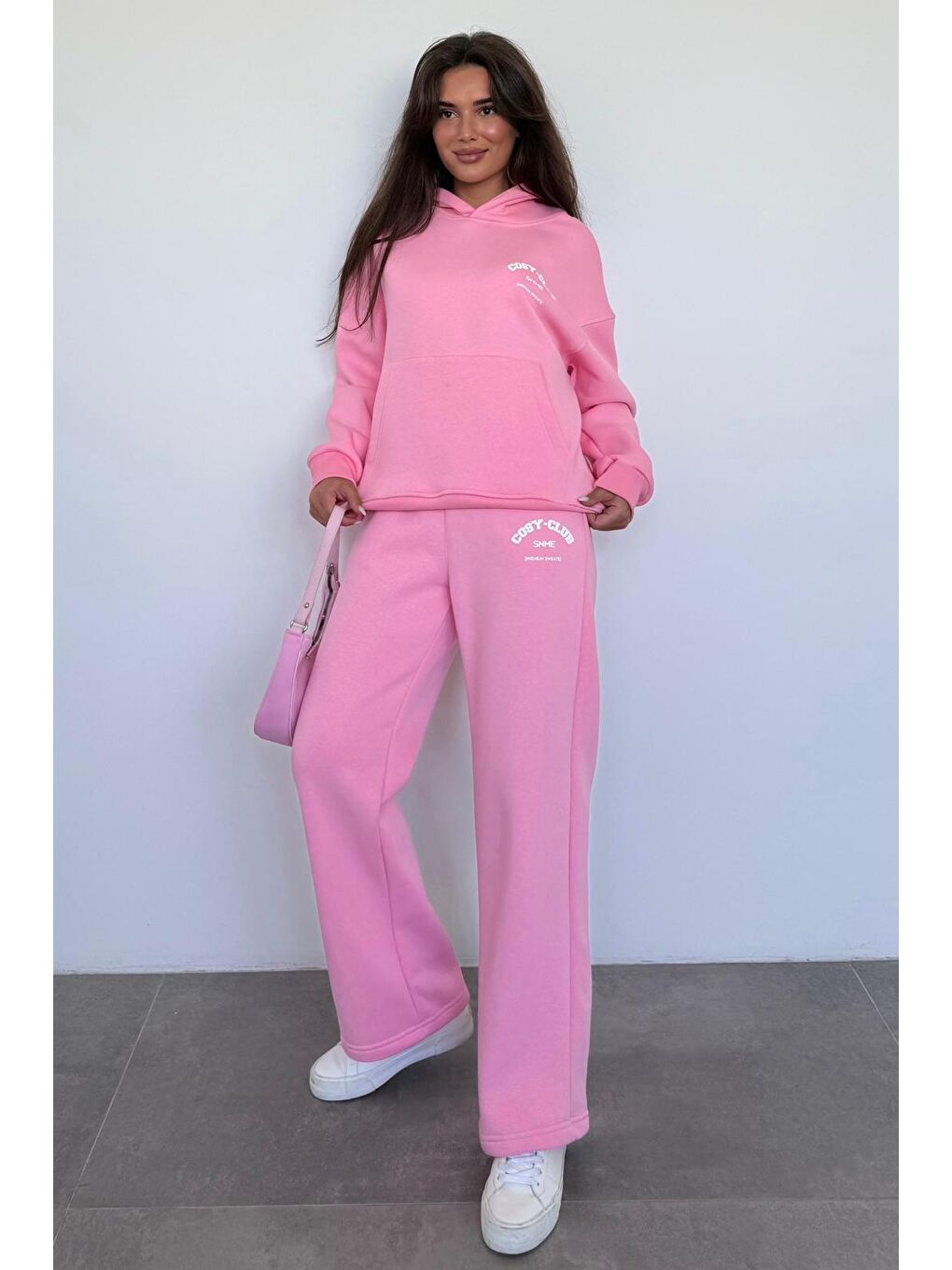 Pembe Kapüşonlu Baskılı Kadın Eşofman Takımı Mg2524-4