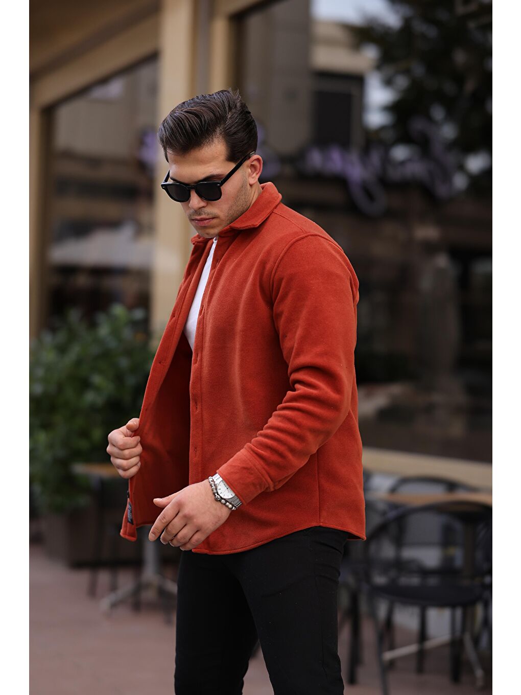 Kahverengi Oversize Düz Polar Gömlek XC U 200