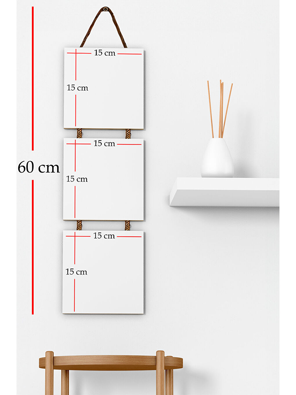 Beyaz 3'lü Halat Askılı Mdf Tablo Seti - ARTHALAT-1-1