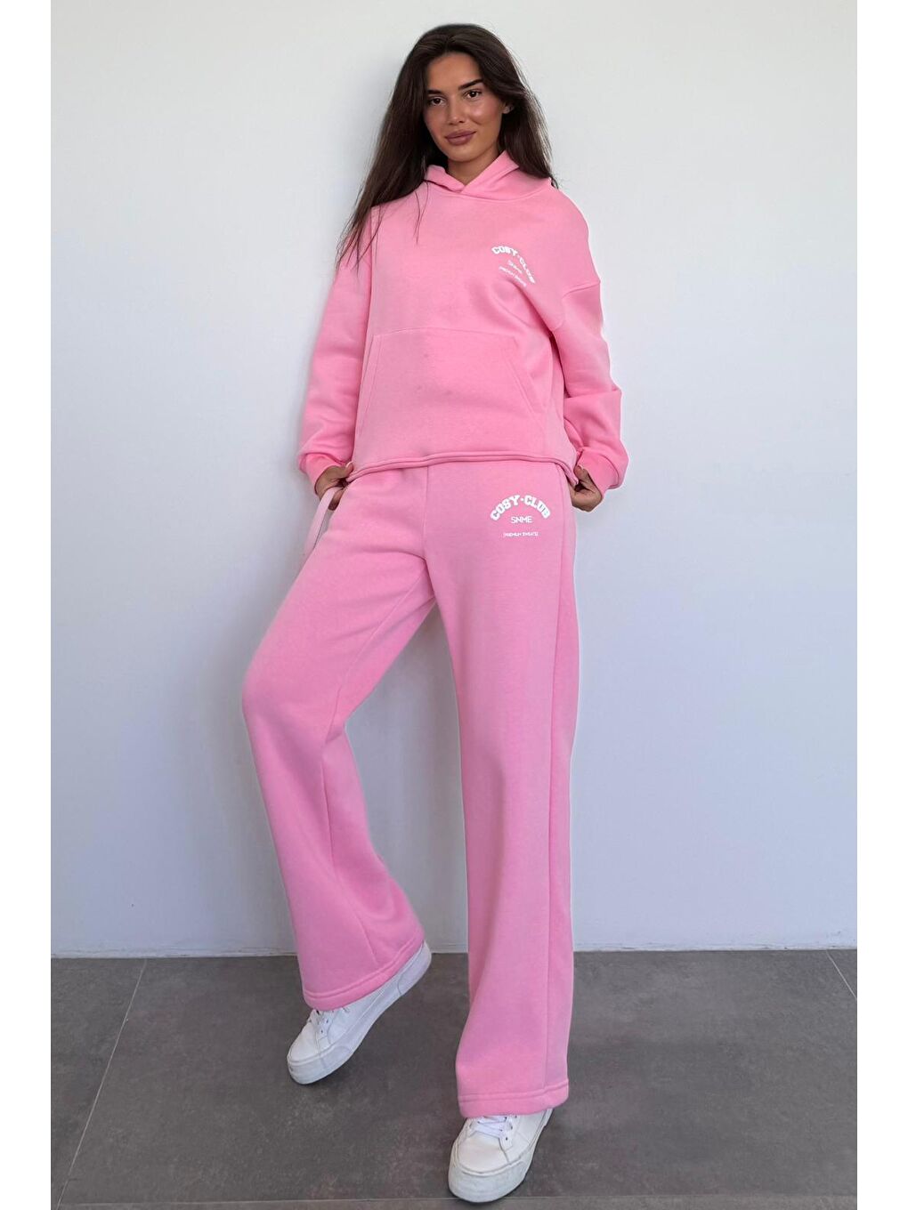 Pembe Kapüşonlu Baskılı Kadın Eşofman Takımı Mg2524-5