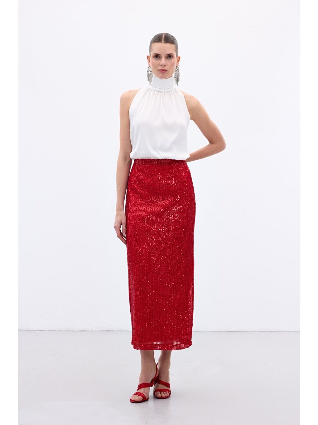 Karolin Midi Etek - Kırmızı-2