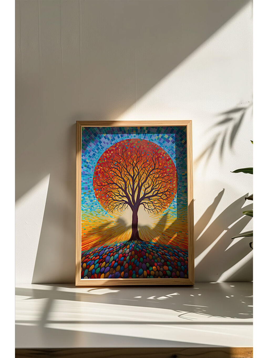 Beyaz Tek Parça Gerçek Ham Ahşap Çerçeveli Mosaic Temalı Tablo - Model 2 - MSCARTMDL2-5070-2