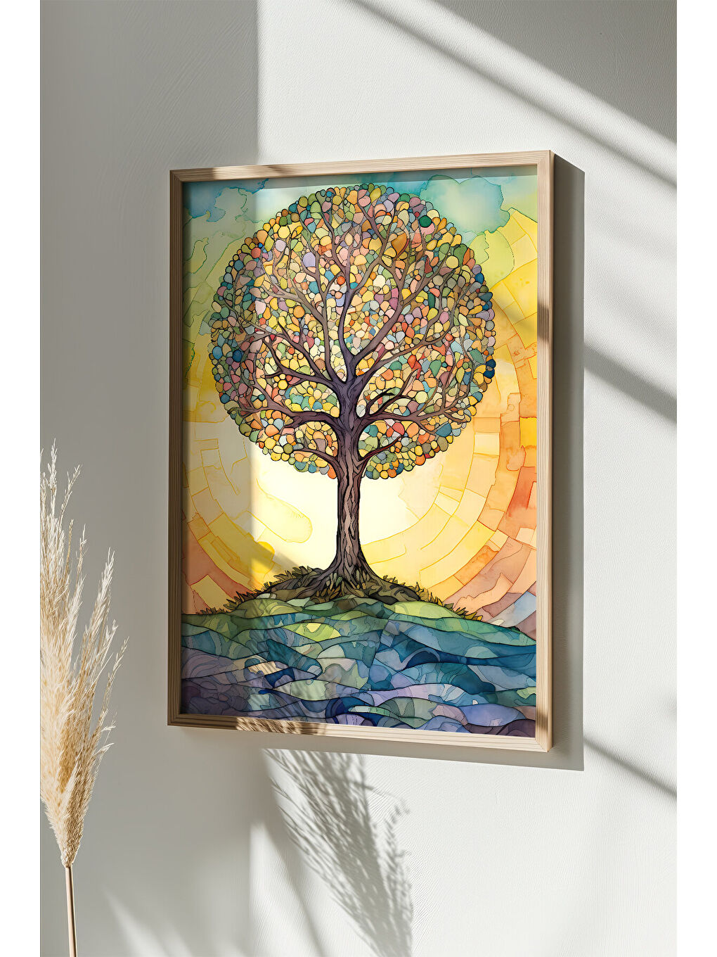 Beyaz Tek Parça Gerçek Ham Ahşap Çerçeveli Mosaic Temalı Tablo - Model 32 - MSCARTMDL32-3348-1