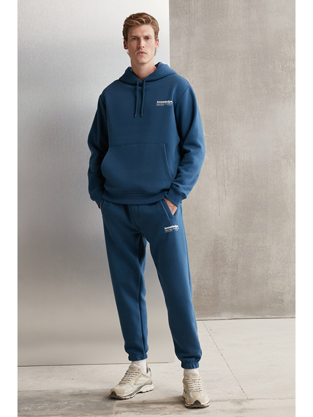 Martel Erkek Yumuşacık İçi Polarlı Baskılı Regular Kordonlu Mavi Sweatshirt-1