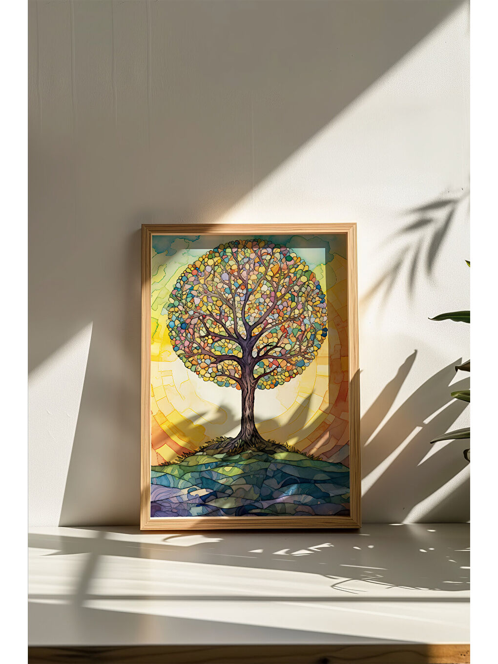 Beyaz Tek Parça Gerçek Ham Ahşap Çerçeveli Mosaic Temalı Tablo - Model 32 - MSCARTMDL32-3348-2