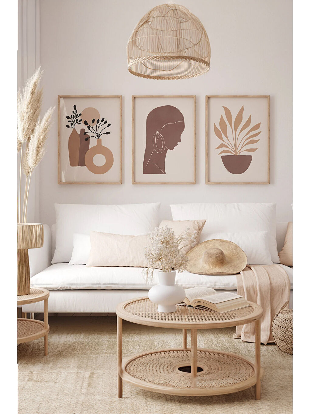 Beyaz Gerçek Ahşap Çerçeveli 3 Parça 3D Poster Tablo Seti - 3DARTSOHOSET64-2030