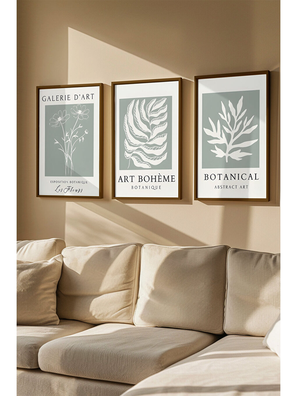 Beyaz 3 Parça Gerçek Ahşap Renkli Çerçeveli Tablo Seti - Model 24 - ARTVMODEL24-KAHVE