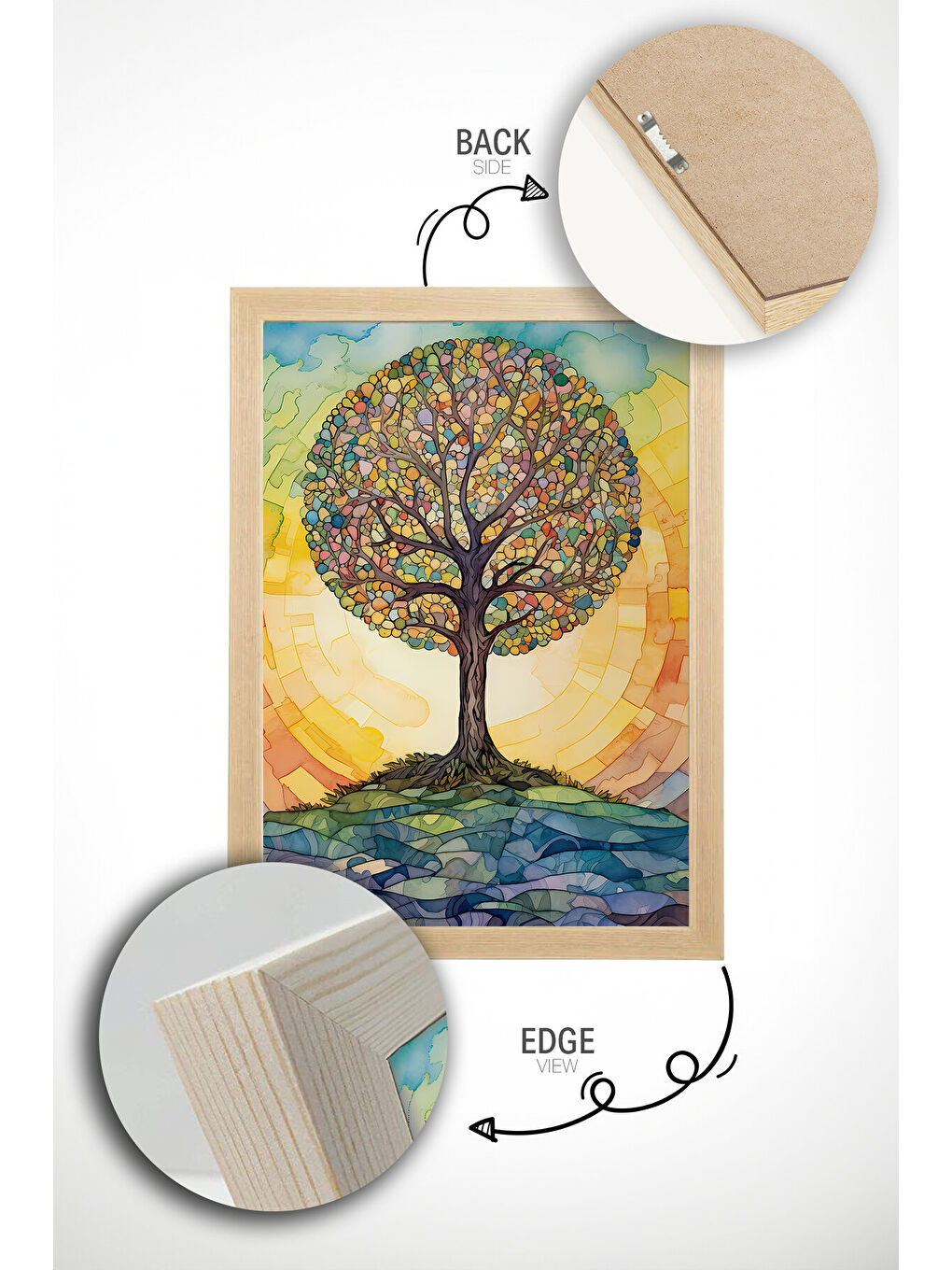 Beyaz Tek Parça Gerçek Ham Ahşap Çerçeveli Mosaic Temalı Tablo - Model 32 - MSCARTMDL32-3348-3