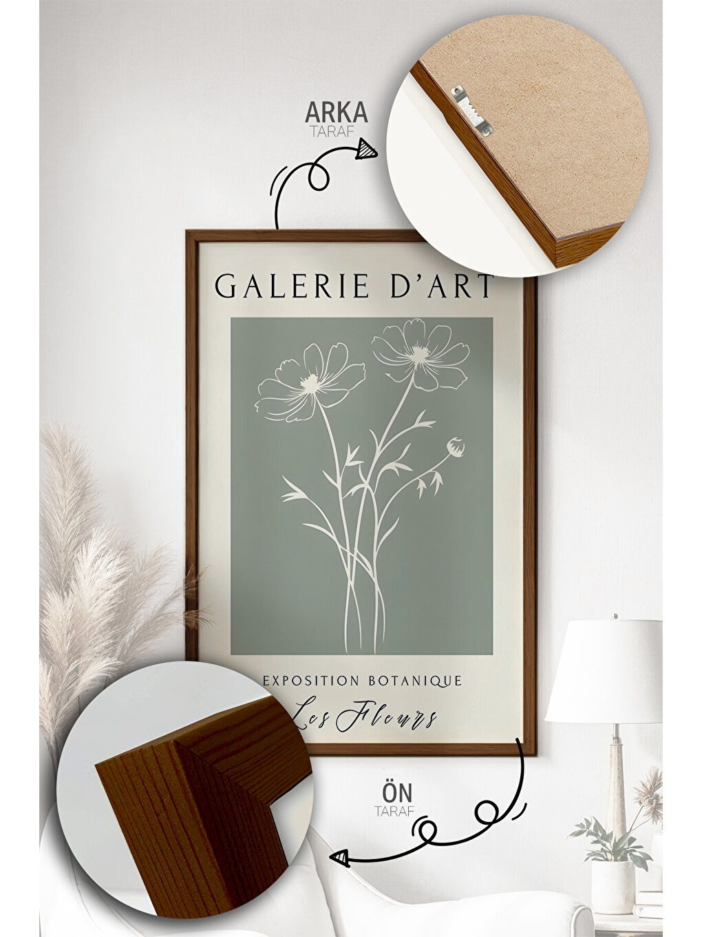 Beyaz 3 Parça Gerçek Ahşap Renkli Çerçeveli Tablo Seti - Model 24 - ARTVMODEL24-KAHVE-1